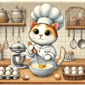 Visual demonstration of safe egg preparation and serving methods for cats"